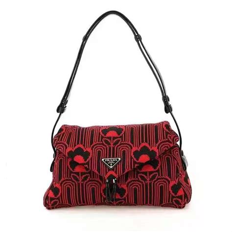 Jacquard knit and leather Prada Signaux bag